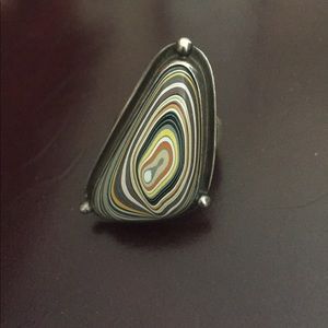 Silver Fordite Cocktail Ring